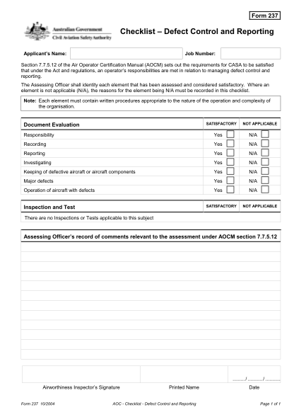 29056538-form-237-checklist-defect-control-and-reporting-casa-gov