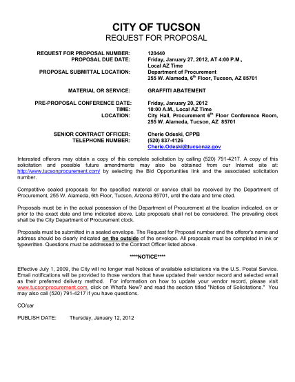 291414521-city-of-tucson-request-for-proposal-request-for-proposal-number-proposal-due-date-proposal-submittal-location-material-or-service-preproposal-conference-date-time-location-senior-contract-officer-telephone-number-120440-friday