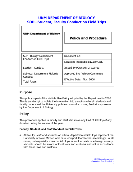 291457003-student-faculty-field-trip-conduct-policy-student-faculty-field-trip-conduct-policy-biology-unm