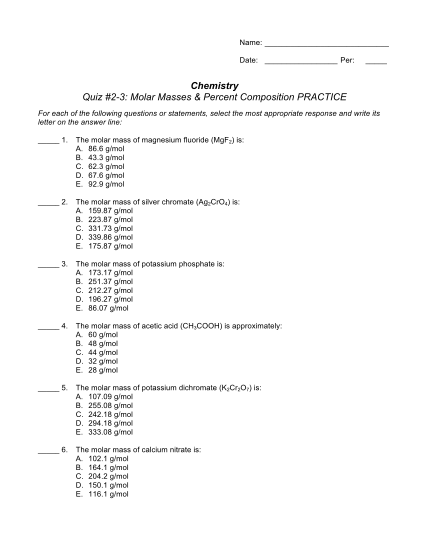 291516343-quiz-2-3-fy13-molar-masses-percent-composition-practice