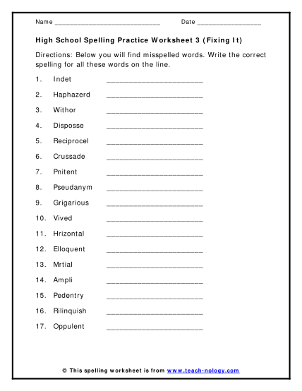 292091258-high-school-spelling-words-worksheets-pdf