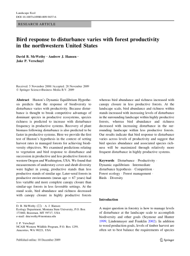 292161-landscapeecolog-y09-bird-response-to-disturbance-varies-with-forest-productivity-in-the-various-fillable-forms-montana