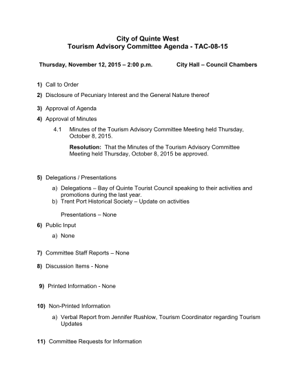 292326912-city-of-quinte-west-tourism-advisory-committee-agenda-calendar-quintewest
