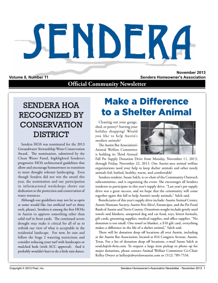 292594647-sendera-volume-8-number-11-november-2013-sendera-homeowner-s-association-official-community-newsletter-sendera-hoa-recognized-by-conservation-district-sendera-hoa-was-nominated-for-the-2013-groundwater-stewardship-water-conservation-a