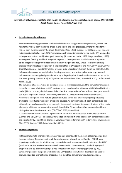 293771559-actris-tna-activity-report-interaction-between-aerosols-to-rain-clouds-as-a-function-of-aerosols-type-and-source-astci2015-assaf-zipori-daniel-rosenfeld-yigal-erel-introduction-and-motivation-precipitation-forming-processes-can-be