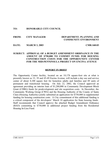 29465460-to-honorable-city-council-from-city-manager-date-march-3-2003-department-planning-and-community-environment-cmr16803-subject-approval-of-a-budget-amendment-ordinance-in-the-amount-of-750000-to-commit-funds-for-housing-construction