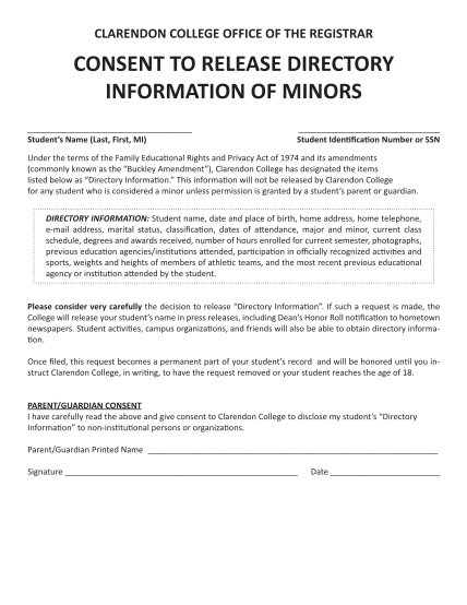 295380843-consent-to-release-directory-information-of-minors-clarendoncollege