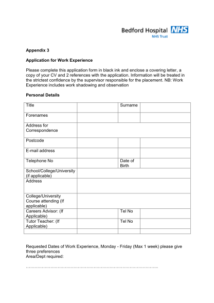 296647442-appendix-3-application-for-work-experience-bedford-hospital