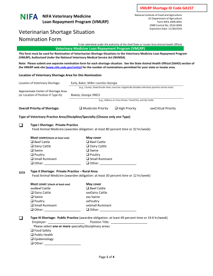 297658478-vmlrp-shortage-id-code-ga157-national-institute-of-food-and-agriculture-us-department-of-agriculture-form-nifa-20090001-omb-control-no-nifa-usda