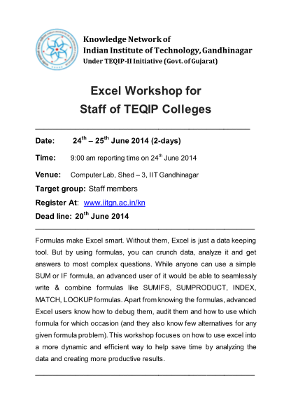 298382234-excel-workshop-for-staff-of-teqip-colleges-iitgn-ac