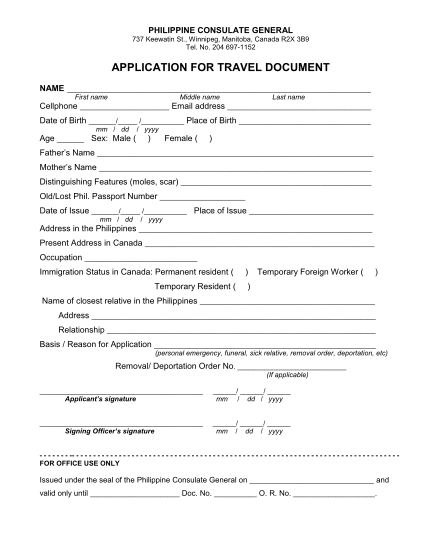 travel document application