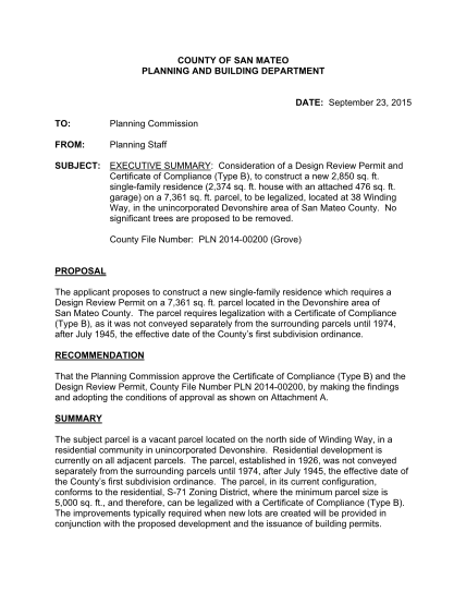 299944727-county-of-san-mateo-planning-and-building-department-date-september-23-2015-to-planning-commission-from-planning-staff-subject-executive-summary-consideration-of-a-design-review-permit-and-certificate-of-compliance-type-b-to