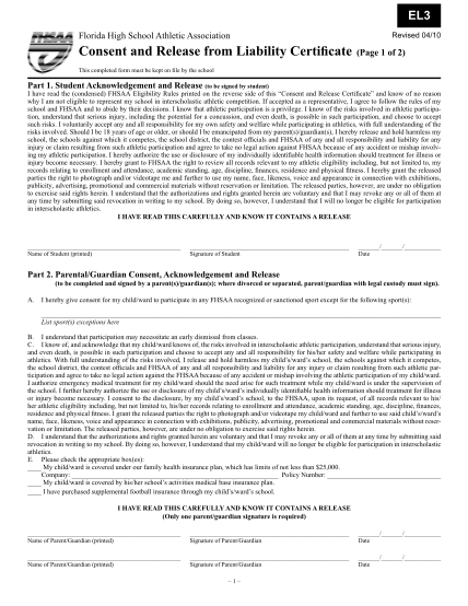 300670245-el3-florida-high-school-athletic-association-consent-and-release-from-liability-certificate-revised-0410-page-1-of-2-this-completed-form-must-be-kept-on-file-by-the-school-part-1