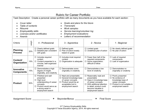 301685724-name-period-date-rubric-for-career-portfolio-task-description-create-a-personal-career-portfolio-with-as-many-documents-as-you-have-available-for-each-section-cover-letter-table-of-contents-rsum-employability-skills-licenses-andor-cte