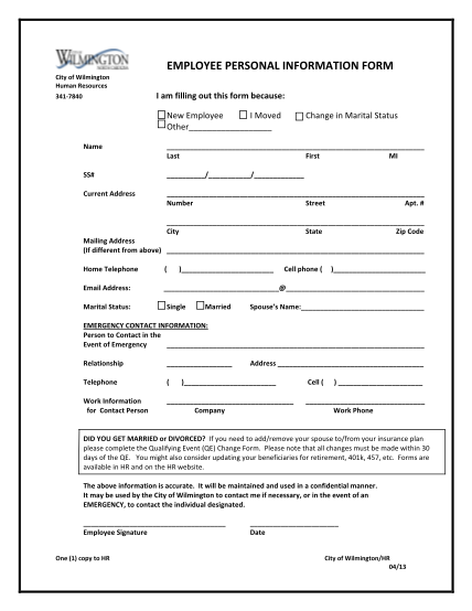 30291245-employee-personal-information-form-city-of-wilmington-wilmingtonnc