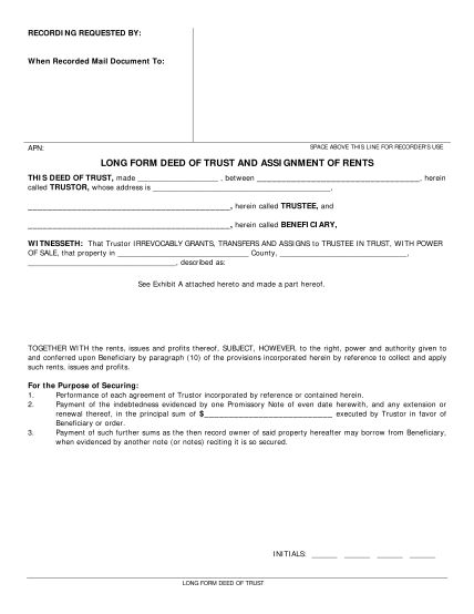 what is deed of trust with assignment of rents