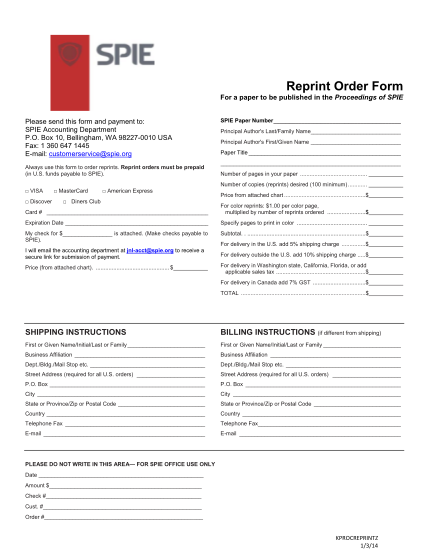 305451-procreprintorde-r-reprint-order-form-pdf--spie-various-fillable-forms-spie