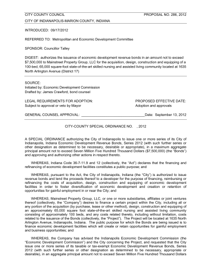 30836524-286-2012-city-of-indianapolismarion-county-indiana-introduced-09172012-referred-to-metropolitan-and-economic-development-committee-sponsor-councillor-talley-digest-authorizes-the-issuance-of-economic-development-revenue-bonds-in-an