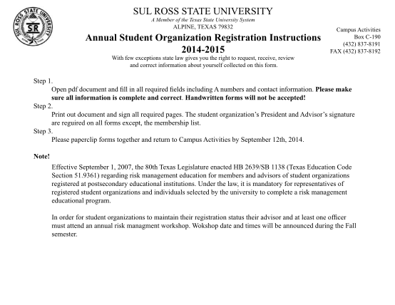 308488828-sul-ross-state-university-a-member-of-the-texas-state-university-system-alpine-texas-79832-annual-student-organization-registration-instructions-20142015-with-few-exceptions-state-law-gives-you-the-right-to-request-receive-review-and