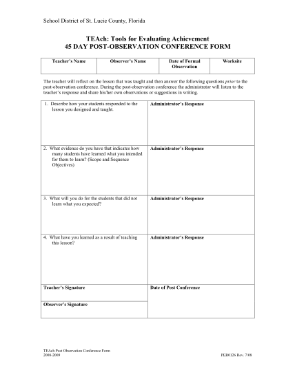 308683114-lucie-county-florida-teach-tools-for-evaluating-achievement-45-day-postobservation-conference-form-teachers-name-observers-name-date-of-formal-observation-worksite-the-teacher-will-reflect-on-the-lesson-that-was-taught-and-then-answer