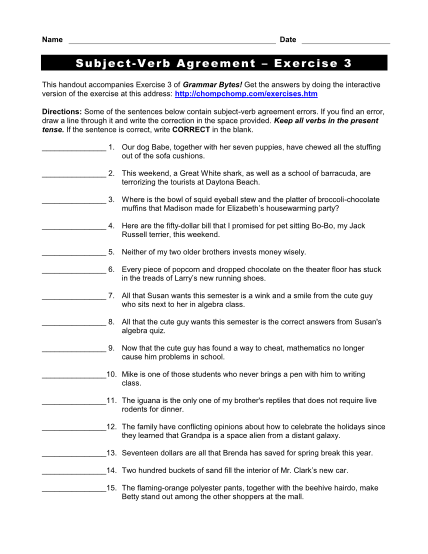 16 Subject Verb Agreement Worksheets Free To Edit Download Print 