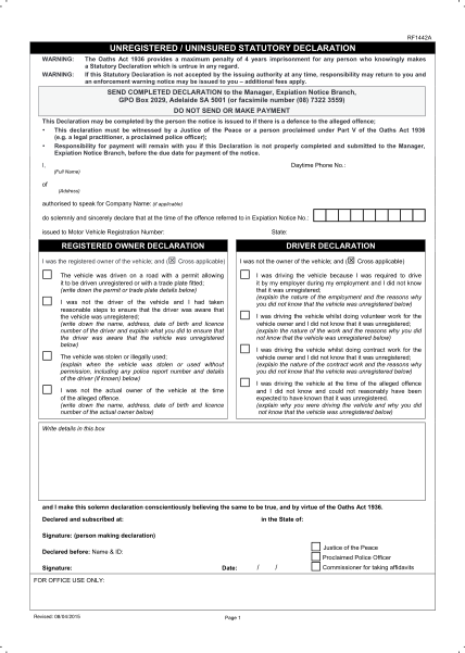 310064836-unregistered-uninsured-statutory-declaration