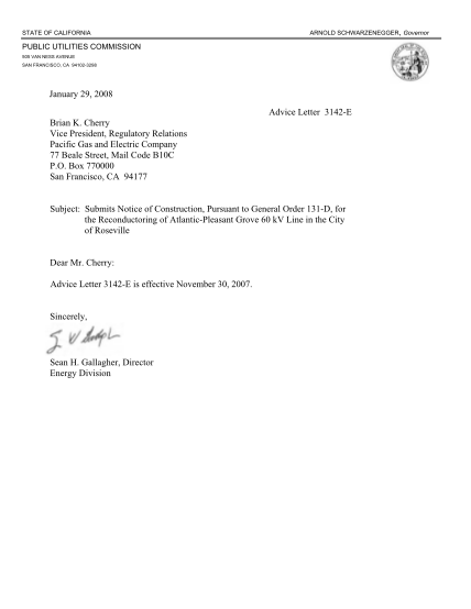 31039775-advice-letter-3142-e-notice-of-construction-for-the-reconductoring-of-atlantic-pleasant-grove-60kv-line-in-the-city-of-roseville