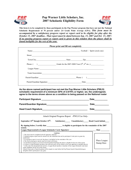 31057288-2007-scholastic-eligibility-form-this-form-is-to-be-completed-by-those-participants-in-the-pop-warner-program-that-have-not-met-the-national-scholastic-requirement-of-70-percent-andor-2