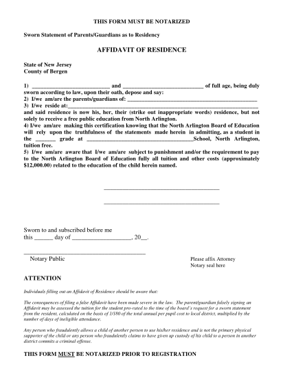 311044430-affidavit-of-residence-north-arlington-school-district