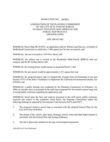 31311116-060011-a-resolution-of-the-planning-commission-of-the-city-of-el-paso-de-robles-to-grant-tentative-map-approval-for-parcel-map-pr-050321-mulholland-apn-009033003-whereas-parcel-map-pr-050321-an-application-filed-by-wilson-land