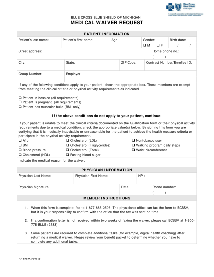 31437429-fillable-blue-cross-blue-shield-of-michigan-patient-waiver-form