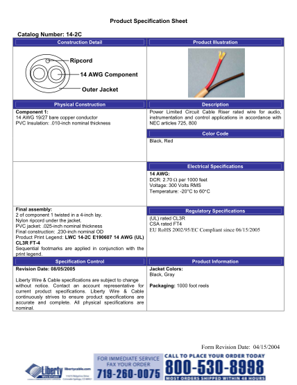 31464697-product-specification-sheet-catalog-number-14-2c-form-revision