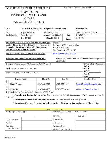 31541727-date-filed-received-stamp-by-cpuc-california-public-utilities-commission-division-of-water-and-audits-advice-letter-cover-sheet-al-date-mailed-to-service-list-requested-effective-date-26-s-replacing-al-august-24-2012-authorized