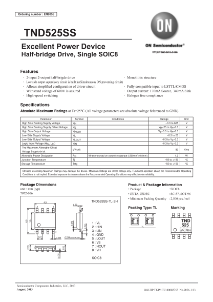 31550224-ordering-number-en9056-tnd525ss-sanyo-semiconductors-data-sheet-tnd525ss-features