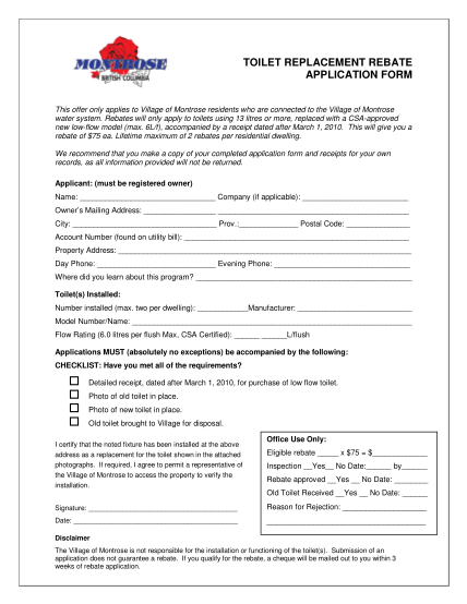 Toilet Rebate Application Form