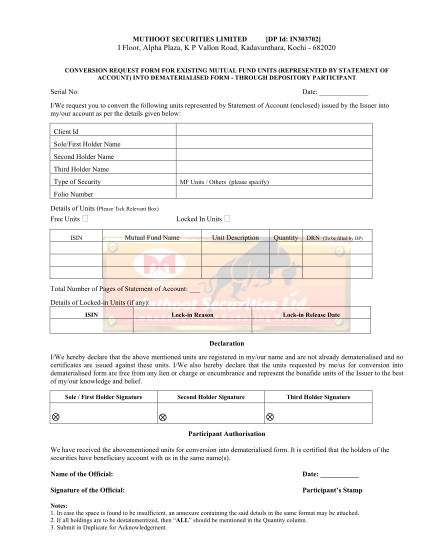 31645542-muthoot-securities-limited-dp-id-in303702-i-floor-alpha-plaza-k-p-vallon-road-kadavanthara-kochi-682020-conversion-request-form-for-existing-mutual-fund-units-represented-by-statement-of-account-into-dematerialised-form-through