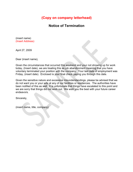 Employee Dismissal Letter Template