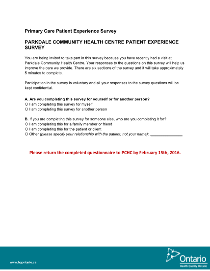 318412400-primary-care-patient-experience-survey-parkdale-community-pchc-on