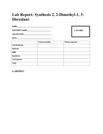 318844594-lab-report-synthesis-2-2-dimethyl-1-3-dioxolane