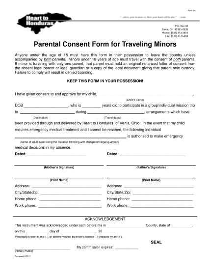 child travel consent form word doc
