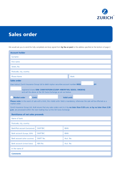 32197280-sales-order-for-the-registered-shares-of-zurich-insurance-group-ltd-this-form-needs-to-be-completed-in-order-to-sell-registered-shares