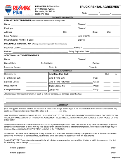 23 truck rental agreement page 2 free to edit download print cocodoc