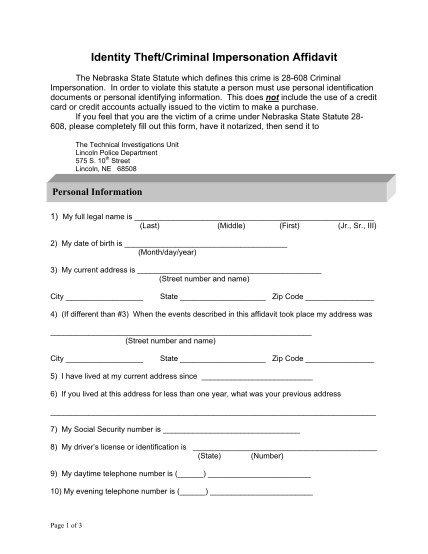 323264882-identity-theftcriminal-impersonation-affidavit-nebraska