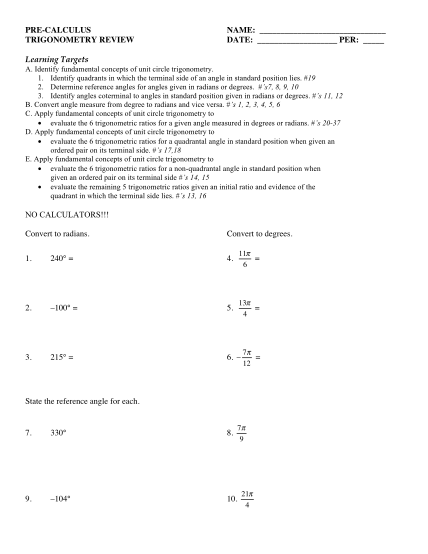 324739335-pre-calculus-name-trigonometry-review-date-per-www2-d125