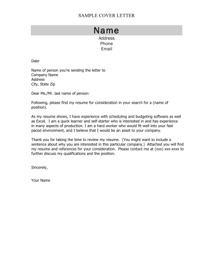 Cover letter sample for job application in word format