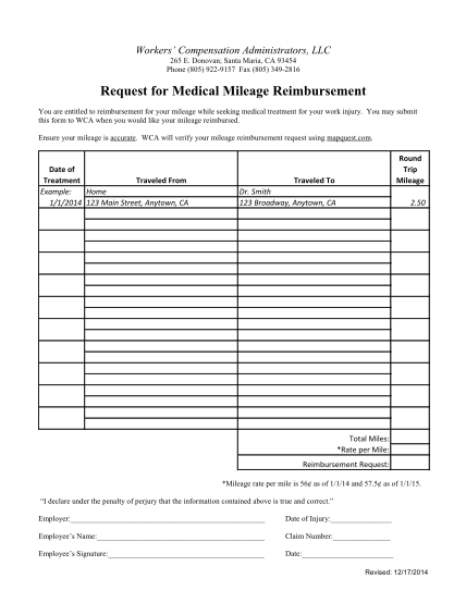 21 mileage reimbursement form for workers compensation - Free to Edit ...