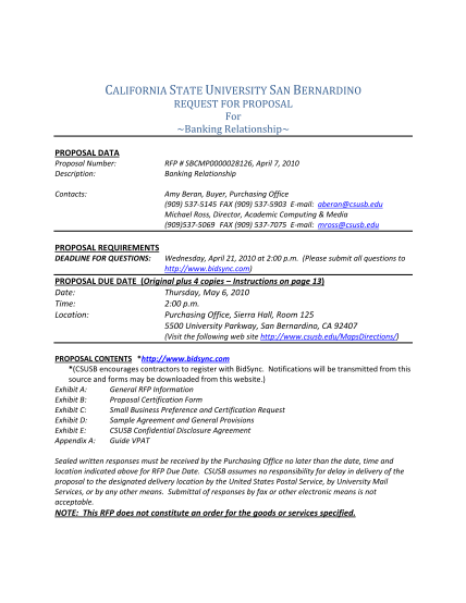 32611882-california-state-university-san-bernardino-proposal-data-request-for-proposal-for-banking-relationship-proposal-number-description-rfp-sbcmp0000028126-april-7-2010-banking-relationship-contacts-amy-beran-buyer-purchasing-office