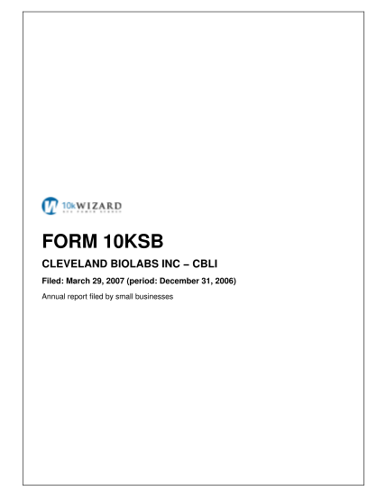 32701530-form-10ksb-cleveland-biolabs-inc-cbli-annualreportscom