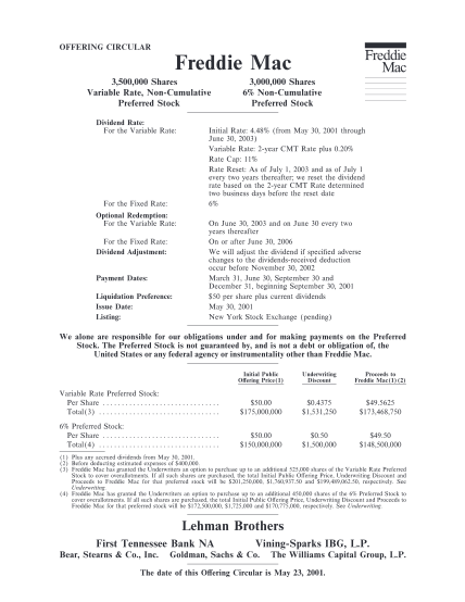 33012-0501cir-variable-rate-and-preferred-stock-offering-053101--freddie-mac-freddie-mac-forms-and-applications