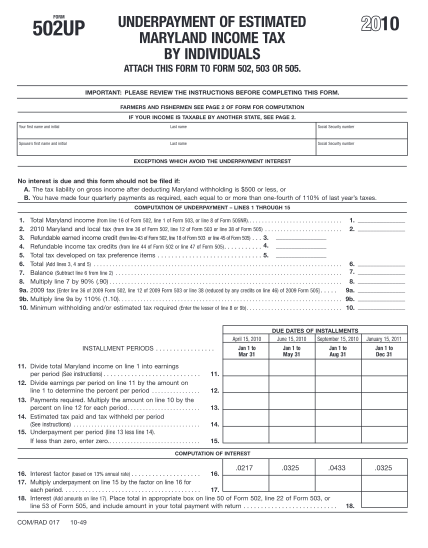 33012158-2010-maryland-502uppdf-2010-underpayment-of-estimated-maryland-income-tax-by-individuals-form-502up-attach-this-form-to-form-502-503-or